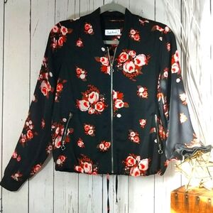 Cloud‎ Chaser Rose Floral Silky Bomber Jacket Women's Small